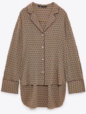 Zara Yellow and Burgundy Pattern Satin Blouse Shirt